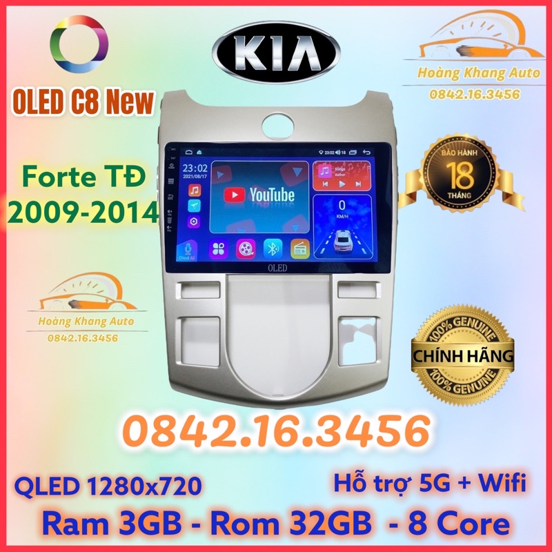 Màn hình android OLED C8 New theo xe Forte 2009 - 2014 Đh tự động  kèm dưỡng và jack nguồn zin theo xe