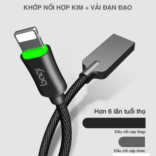 Cáp sạc nhanh Lightning LED Bagi IZ120 chính hãng