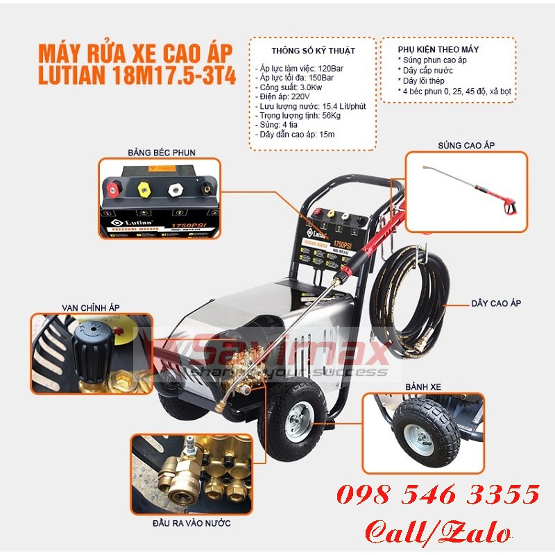 Máy rửa xe, máy rửa ô tô áp lực cao Lutain - 18M17.5-3T4