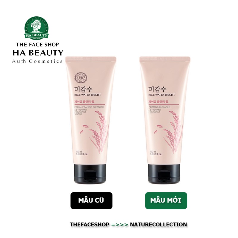 Sữa rửa mặt trắng da The Face Shop cấp ẩm Hàn Quốc không có hạt Rice Water Bright Facial Foam Cleanser 150ml Hà Beauty