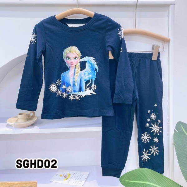 Đồ bộ dài tay bé gái size Đại 2 đến 10 tuổi 12-40kg Đồ bé gái thu đông thun cotton hoa tiết elsa kỳ lân peppa -SGHD