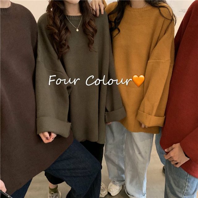 ( Sẵn đỏ) Áo len nữ dáng rộng dài áo len trơn four colour