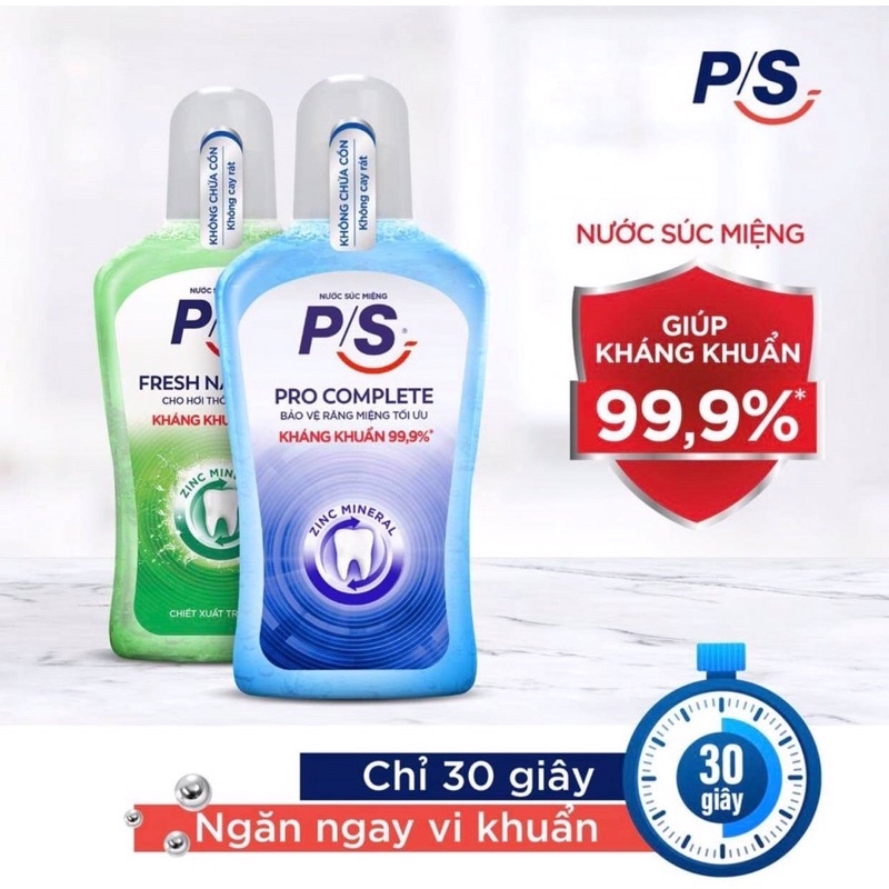 Nước súc miệng P/S Chuyên gia kháng khuẩn 500ml giúp kháng khuẩn 99.9% chỉ sau 30 giây