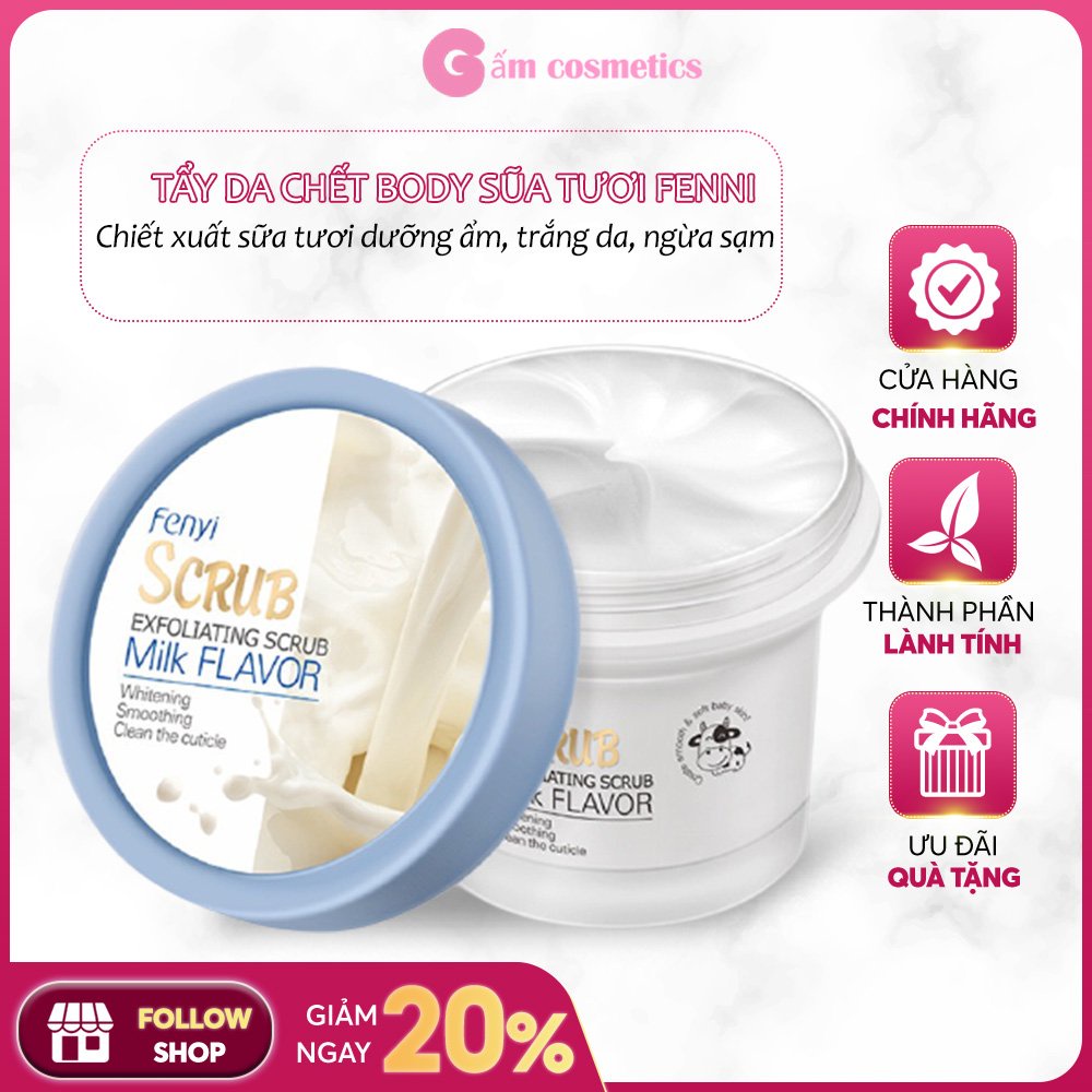 [Sữa tươi] Tẩy tế bào chết body và mặt Fenyi Scrub Milk Flaver 100g hương sữa tươi tẩy sạch da chết toàn thân trắng sáng