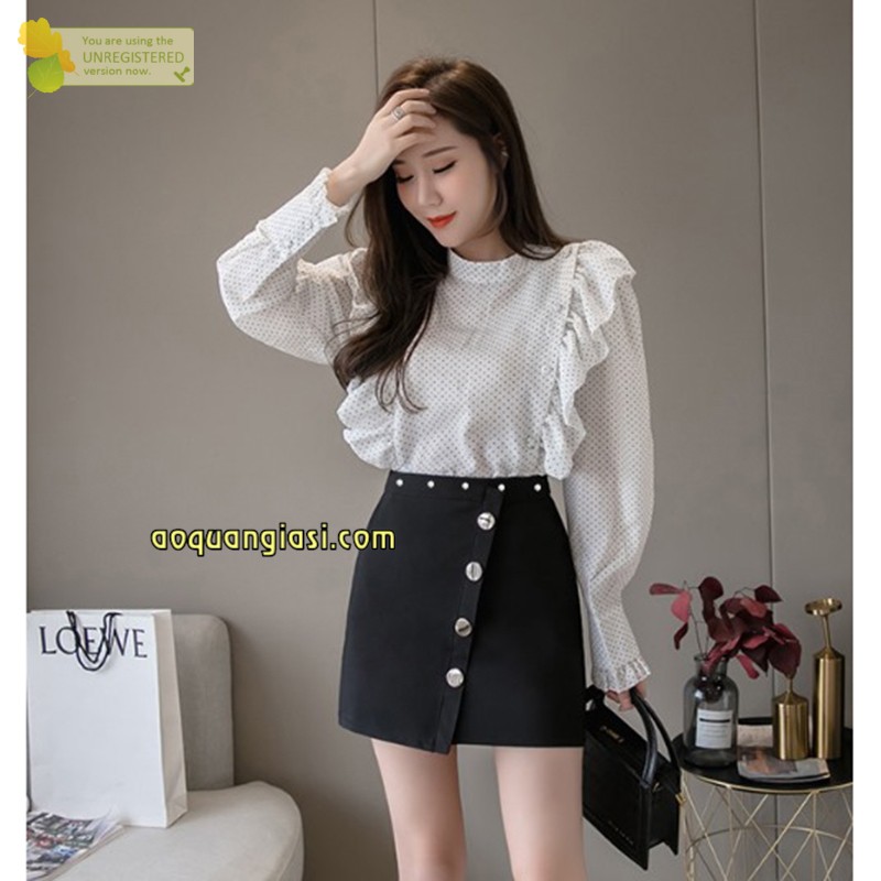 Quần giả váy nữ lưng hạt cườm mix khuy sắt mẫu a6 màu đen size S,M AQGS MT926 rẻ đẹp chuẩn store hàn quốc freeship 50k