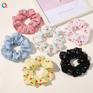 Scrunchies Buộc Tóc Vải Voan Họa Tiết Cherry Mới Trang Nhã