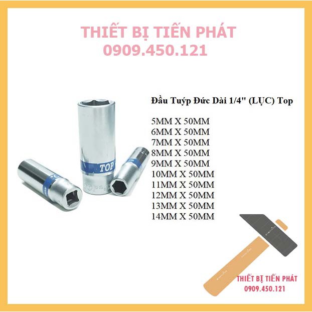 Đầu Tuýp, Bulong, Đầu Khẩu Hãng TOP 6 Cạnh 1/4'' DÀI 50mm Full Size Từ 5mm - 14mm (Chính Hãng)