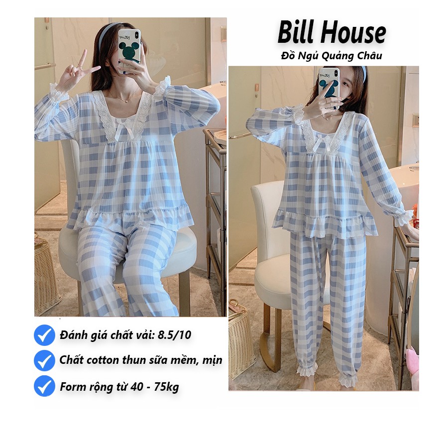 Đồ Bộ Nữ Pijama Thun Mềm Phối Nơ Cực Xinh Tay Dài Quần Dài TD03