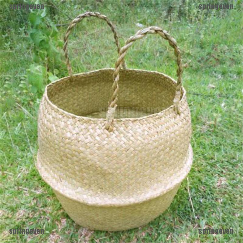 Giỏ Mây Đan Hình Tròn Có Tay Cầm Có Thể Gấp Gọn Tiện Dụng