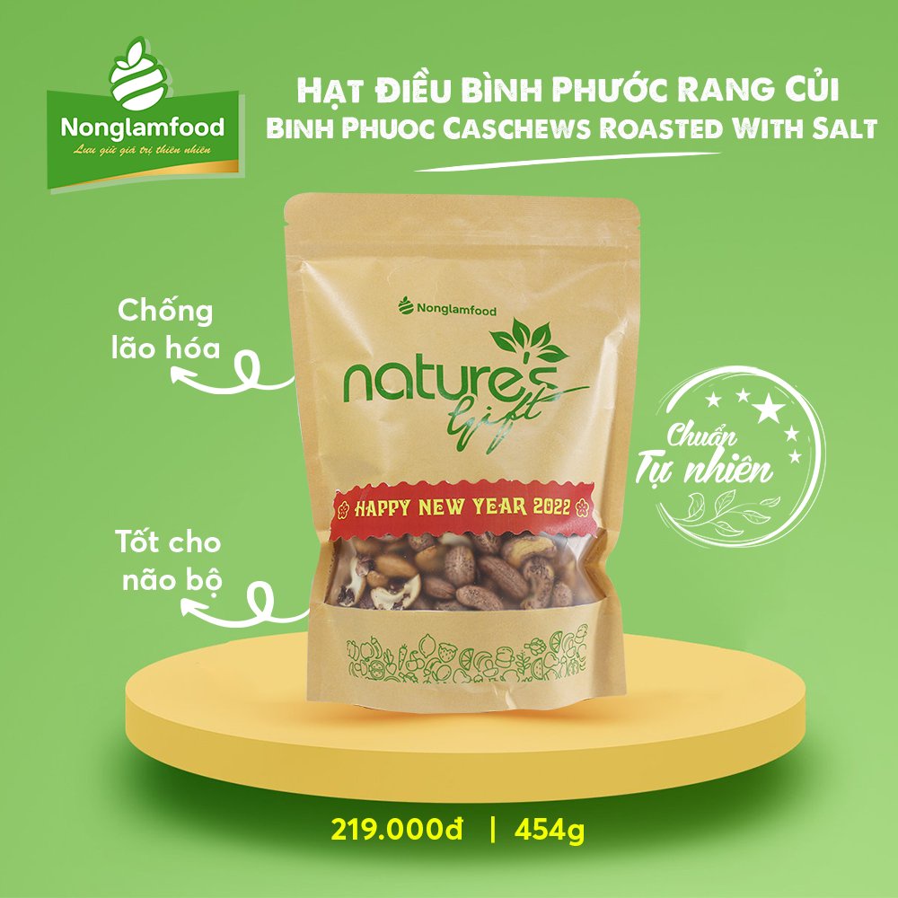 Hạt Điều Bình Phước Rang Củi Nonglamfood Túi 454g | Túi lớn siêu tiết kiệm