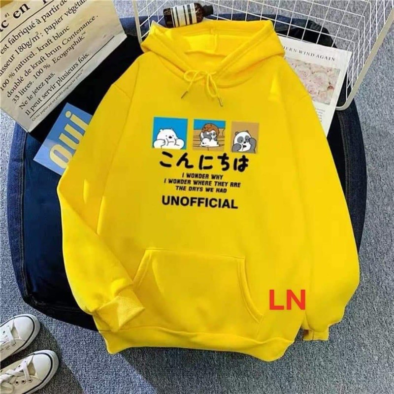 Áo hoodie ba co gấu và năm dòng chữ LN11
