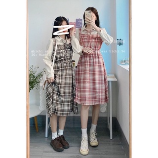 Váy kẻ mùa đông vintage ảnh thật video hichi