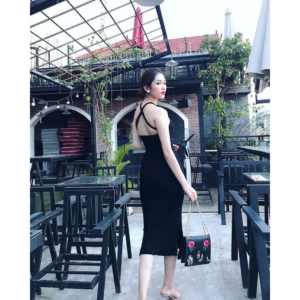 ĐẦM BODY CỔ YẾM ĐAN DÂY EO