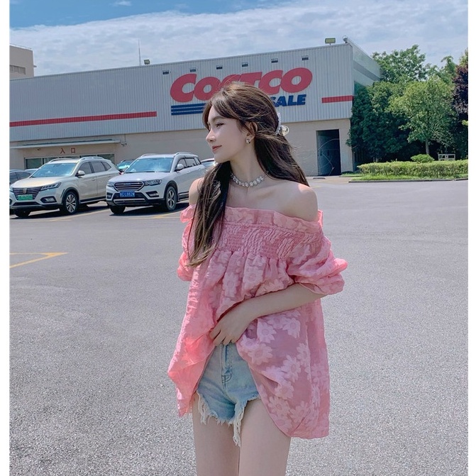 Đầm Trễ Vai Màu Hồng Phong Cách Hàn Quốc Thời Trang Mùa Hè Cho Nữ