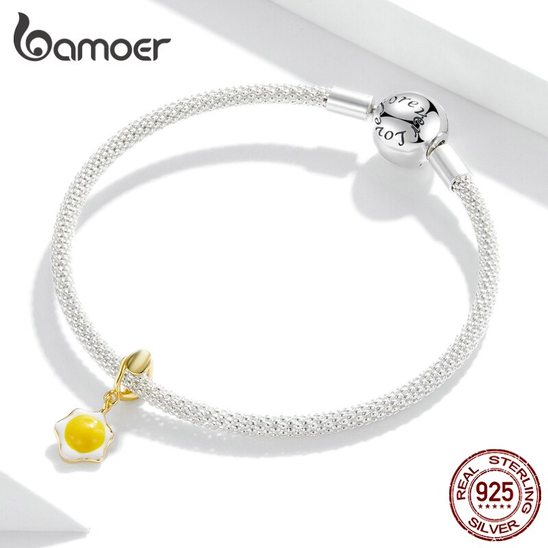 Hạt Xỏ Vòng Tay Bamoer BSC350 Bằng Bạc Hình Trứng Chiên Dùng Để Làm Trang Sức DIY Cho Nữ