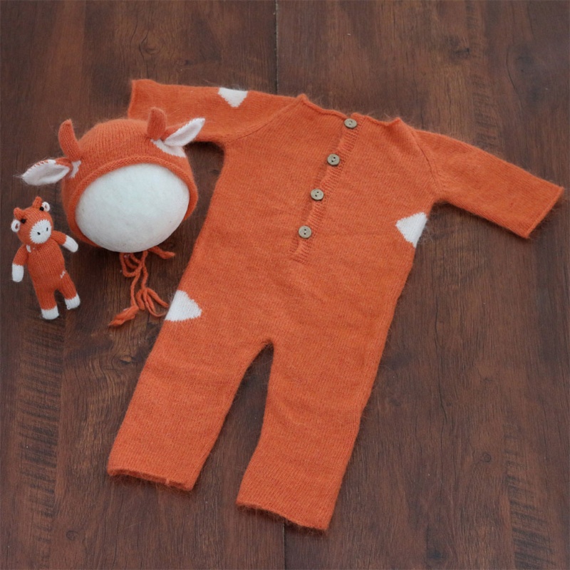Haha Set 3 Bộ Áo Liền Quần Đan Móc Thủ Công Hình Bò Đội Mũ Bò Sữa Cho Búp Bê Mohair Beani