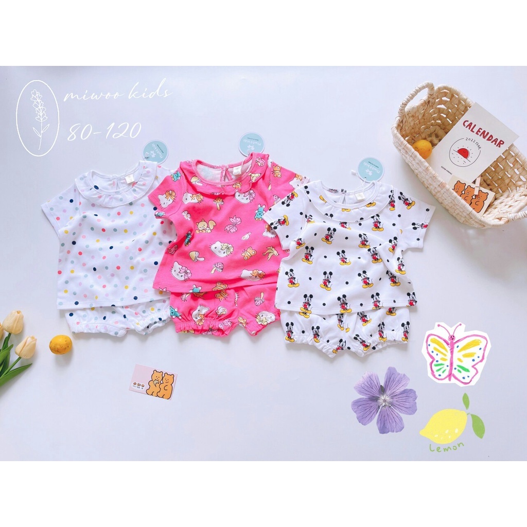 Bộ cộc tay bèo cổ cho bé gái.