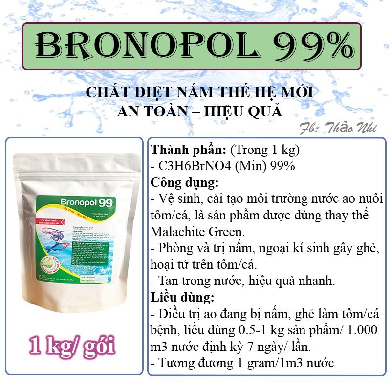 Bronopol 99: Chuyên Dùng Cho Cá - Tôm Bị Nấm, Ghẻ, Xuất Huyết gói nhỏ 50-200 gram