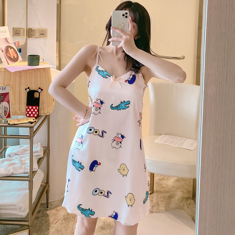 Váy ngủ 2 dây lụa dễ thương dành cho nữ mùa hè,đầm ngủ lụa 2 dây hàng Quảng Châu | BigBuy360 - bigbuy360.vn