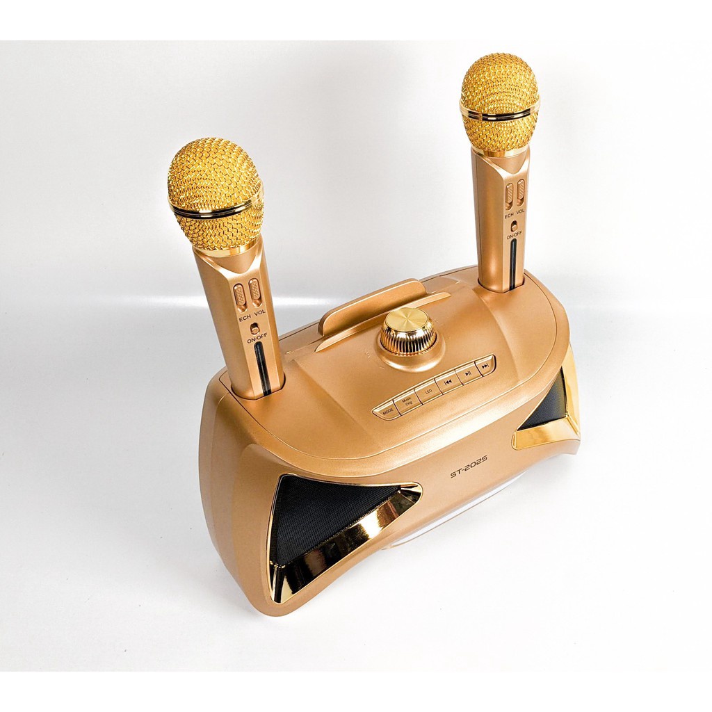 MT MAX Loa bluetooth xách tay karaoke ST 2025 bass đôi đèn led 7 màu, âm thanh sống động. Tặng kèm 2 micro không dây