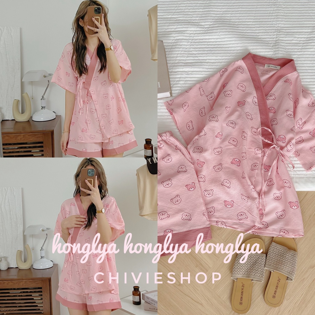 BST TOKYO || Bộ mặc nhà dáng kimono chất đũi nhăn siêu hot hit bộ yukata xinh phong cách Nhật Bản.