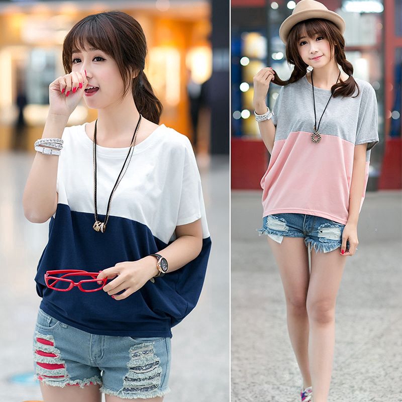 t-shirt Short sleeve round neck Loose  Bat sleeves plus size casual women clothes