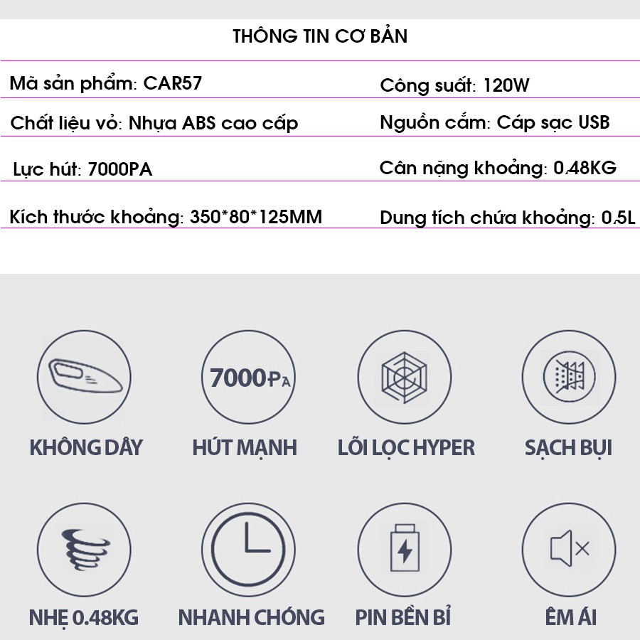 Máy Hút Bụi Ô Tô Không Dây, Vệ Sinh Xe ô tô, nhà cửa - Hút Mạnh hoạt động êm ái, nhỏ gọn, tiện lợi - Bảo Hành 12 Tháng