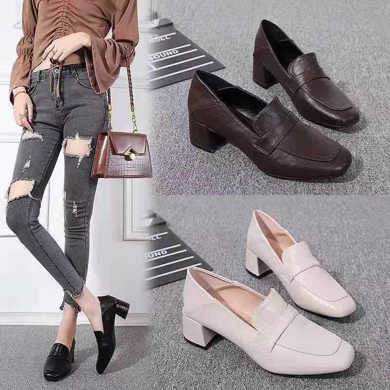 Giày Cao Gót Da Mềm Mũi Vuông Thời Trang Cho Nữ