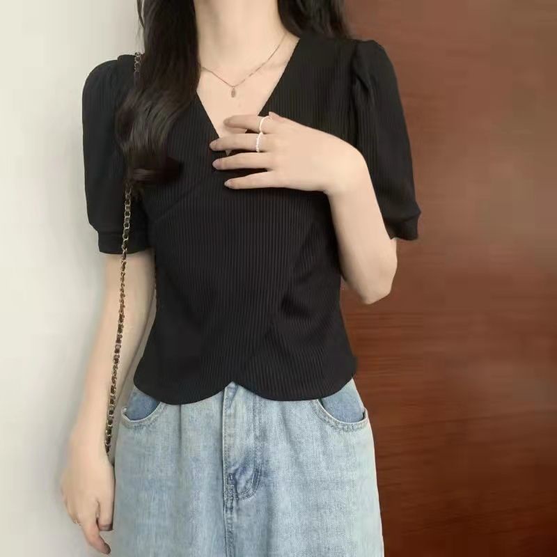 Áo Thun Ngắn Tay Cổ Chữ V Vạt Chéo Ôm Dáng Eo Cao Thời Trang Dành Cho Nữ Plus Size