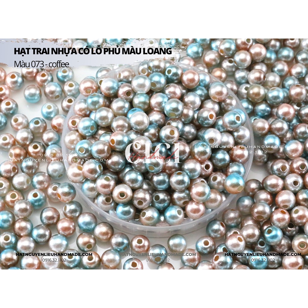 Hạt trai nhựa có lỗ trai loang màu cầu vồng 4 6 8 mm Cici Handmade chuyên hạt đá hạt pha lê hạt cườm hạt trang sức