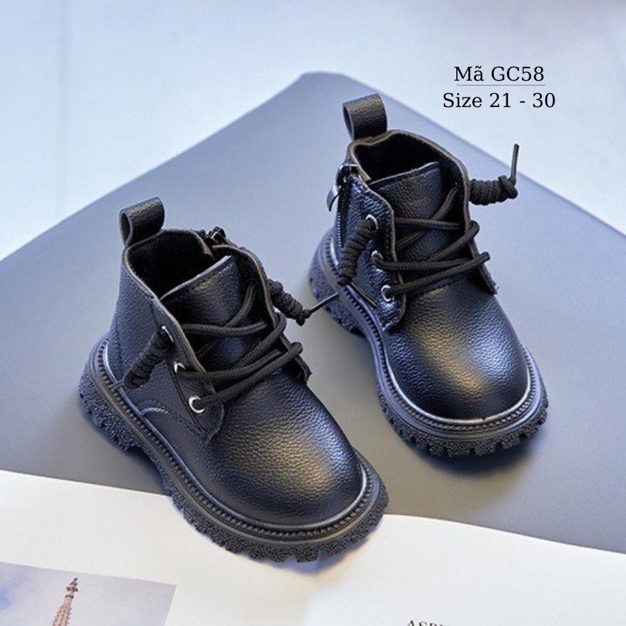 Giày cao cổ cho bé trai bé gái - Bốt trẻ em 1 đến 5 tuổi da mềm màu đen cột dây khóa kéo khỏe khoắn và năng động GC58