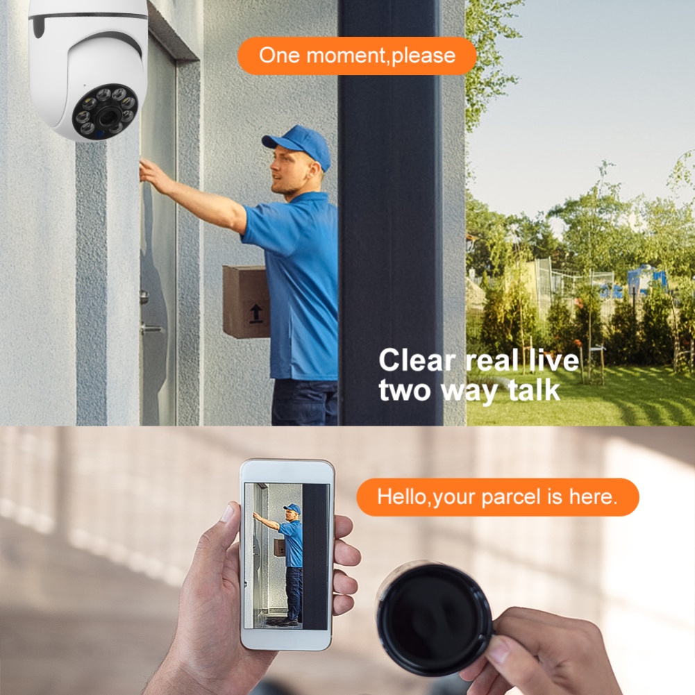 Bóng Đèn 2MP 1080P E27 Camera IP WiFi Không Dây Ngoài Trời Chống Nước PTZ Camera Quan Sát Giám Sát Ứng Dụng Điều Khiển ^ MK ^