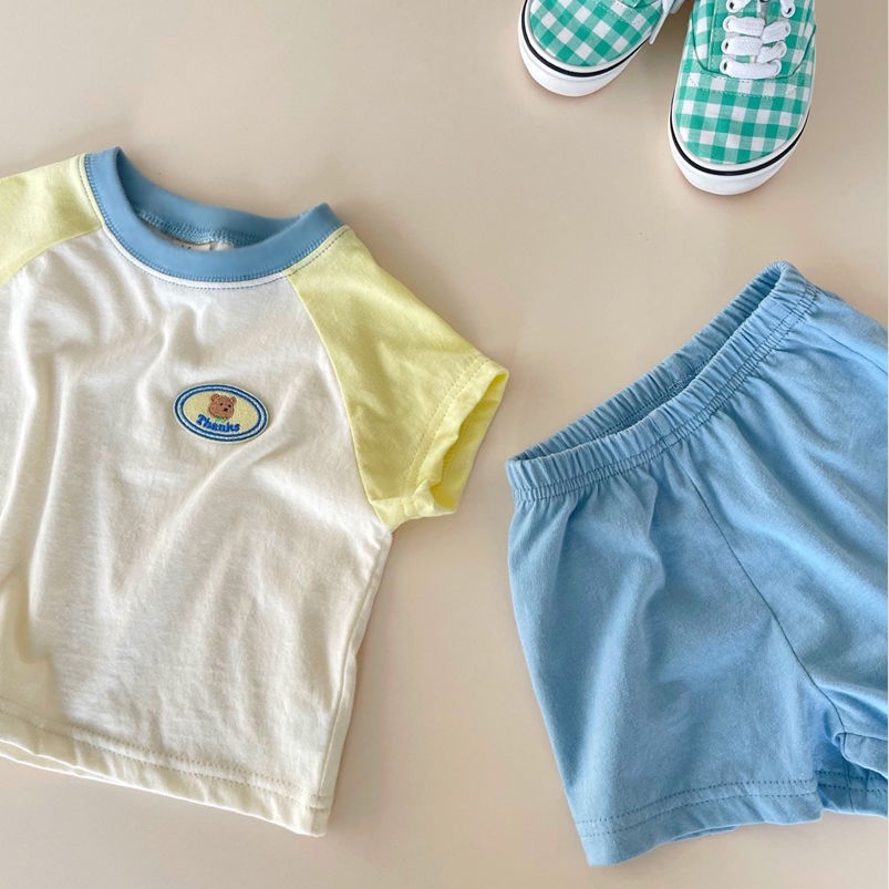 Set Áo Thun Tay Ngắn + Quần Short Thời Trang Hè Hàn Quốc Mới 2023 Cho Bé