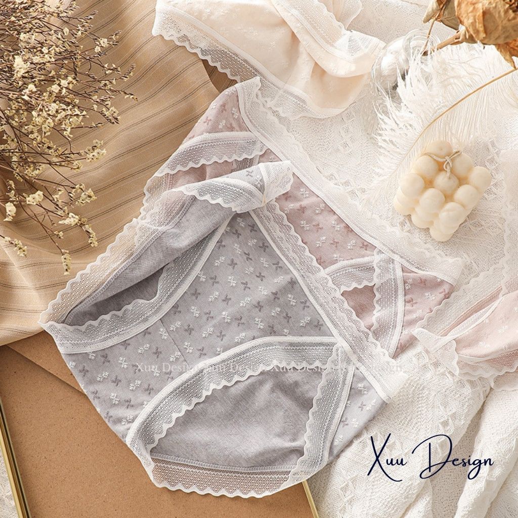 Quần lót nữ cotton phối ren sexy họa tiết hoa chìm tinh tế màu pastel ngọt ngào chất đẹp - Wexuu Design QC37