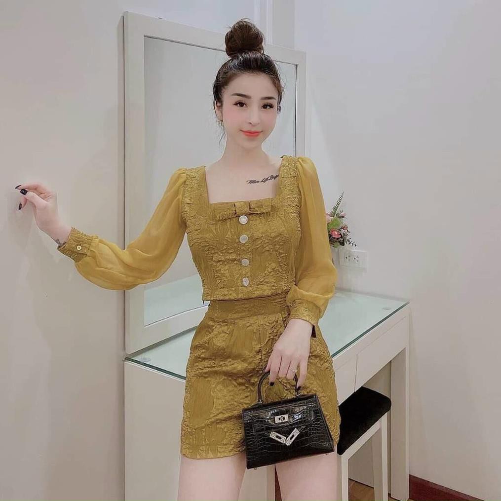 Đồ bộ nữ Tay Dài Cổ Vuông Nền Vải Đẹp Phù Hợp Đi Tới Sự Kiện, Tiệc ,Đi Chơi Phố