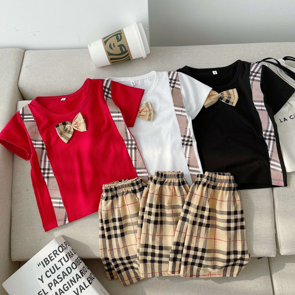 Bộ quần áo cộc tay nơ HD, nơ hai dây cho bé trai, bé gái mặc đều xinh cực hot - SUMO KIDS