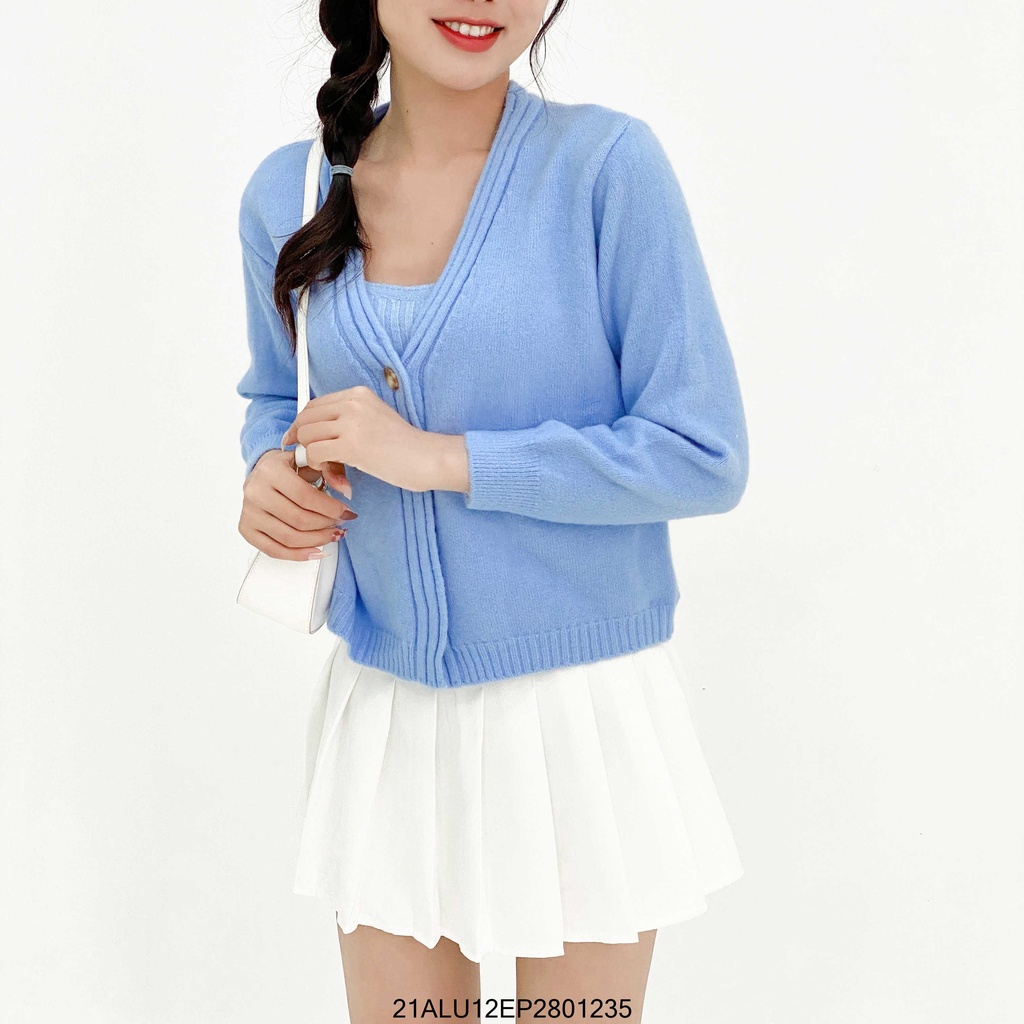 Set áo khoác len cardigan 1 nút viền gân + áo 2 dây len gân thời trang nữ ulzzang Hàn Quốc Fmstyle Saigon 21ALU11IA2401 | BigBuy360 - bigbuy360.vn