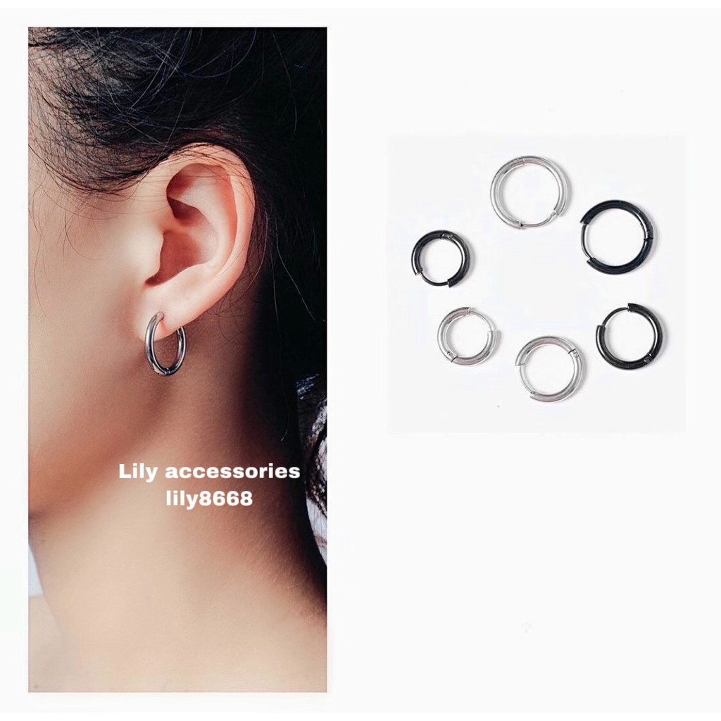 Classic Hoop Earring khuyên tai titan tròn không gỉ không đen không dị ứng nam nữ unisex