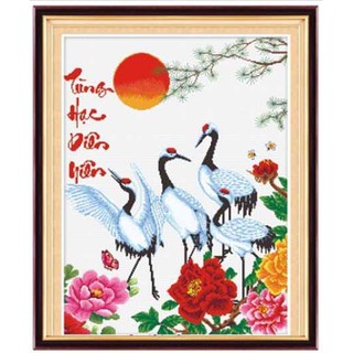 Tranh thêu chữ thập Tùng hạc diên niên - mẫu đơn < PST129 > chưa thêu