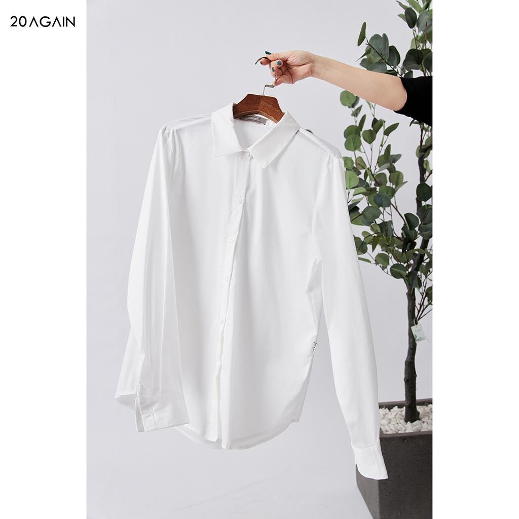 Áo sơ mi nữ đẹp 20AGAIN Sơ mi nữ dài tay basic chất liệu thô cao cấp, hoạ tiết trơn ASW1134 | BigBuy360 - bigbuy360.vn