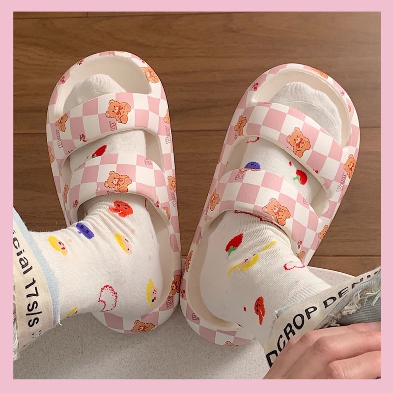 (Loại 1)Dép bánh mì 2 quai,dép 2 quai ngang hình gấu hot trend phong cách Ulzzang