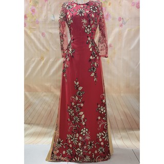 ÁO DÀI CHO MẸ ẢNH THẬT 100% - ĐỎ KIM TUYẾN 4 TÀ