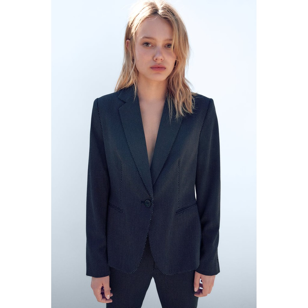 Zara Đức - Áo blazer sale auth new tag cao cấp chính hãng vest khoác hai 2 lớp có lót độn vai suit chấm bi xanh | BigBuy360 - bigbuy360.vn