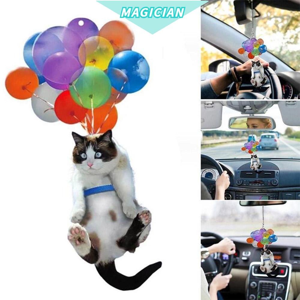 Phụ kiện treo trang trí xe hơi hình chú mèo gắn bóng bay nhiều màu dễ thương