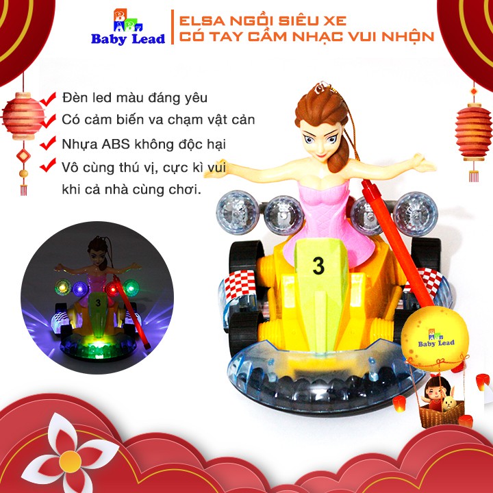 Lồng đèn Elsa ngồi siêu xe có đèn và nhạc Babyead có cảm biến va chạm vật cản TẶNG kèm...