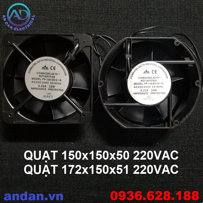 Quạt Tản Nhiệt 150x150x50 15x15cm, Quạt Hút Gió 172x150x51, Quạt làm mát tủ điện 220VAC, Quạt FP-108EX-S1-S, Comnowleath