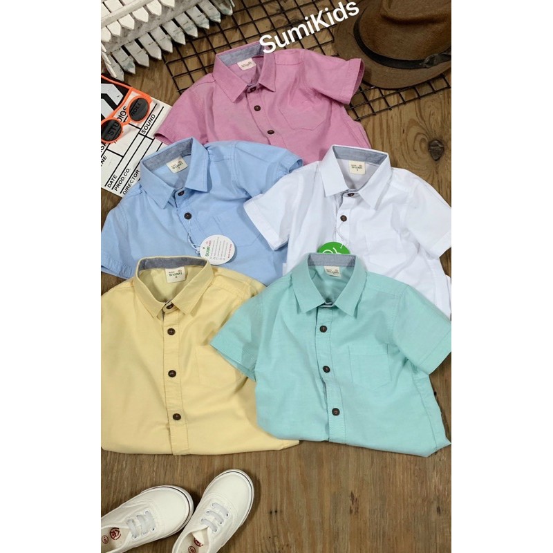 9-27kg. SƠMI NGẮN TAY 5 MÀU TRƠN CƠ BẢN CHO BÉ TRAI PHONG CÁCH