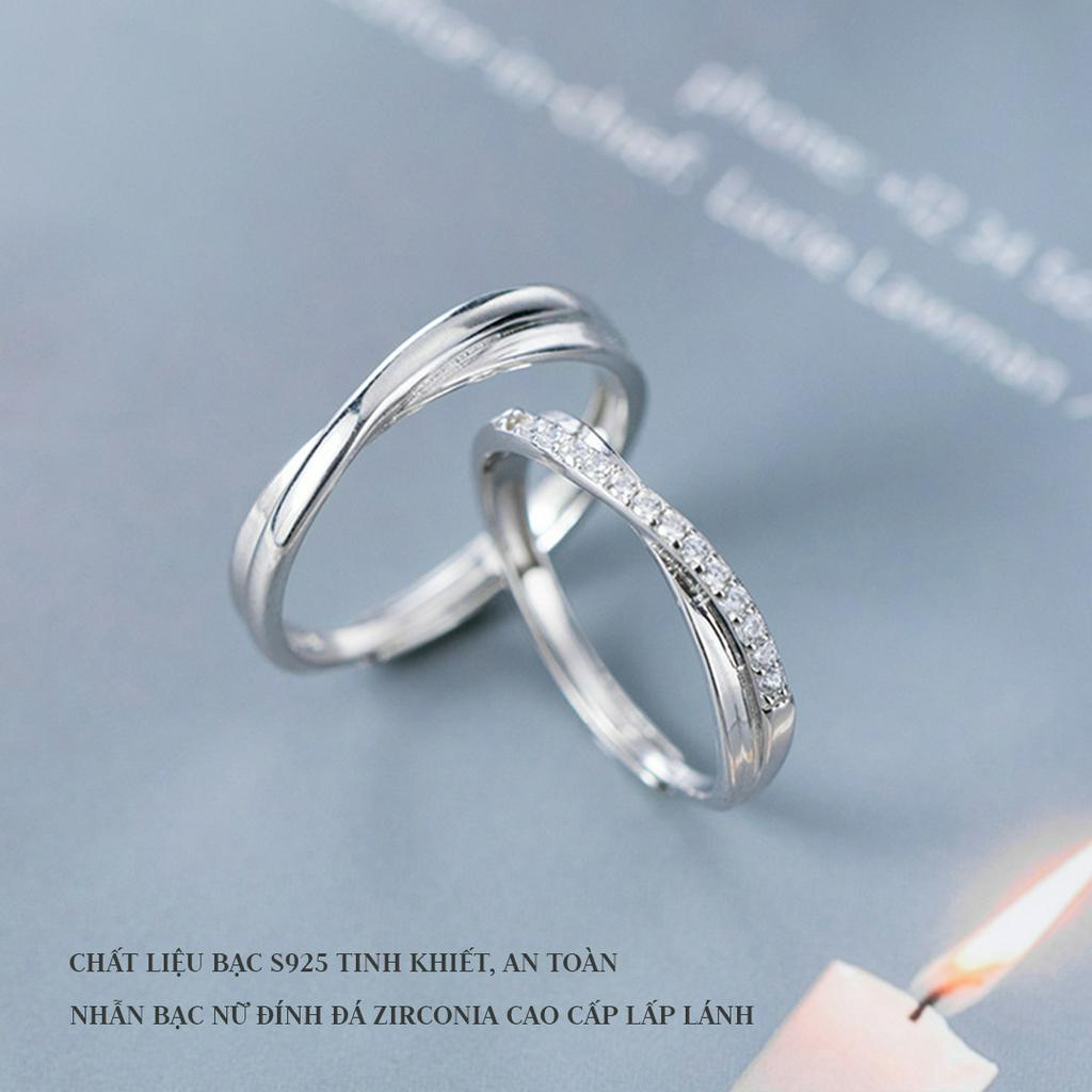 Nhẫn đôi bạc nam nữ S925 đính đá CZ cao cấp thiết kế vắt chéo cách điệu quà tặng ý nghĩa - ND2517 - Bảo Ngọc Jewelry
