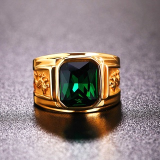Nhẫn nam  titan mạ  vàng 24K đính đá xanh lá - R70