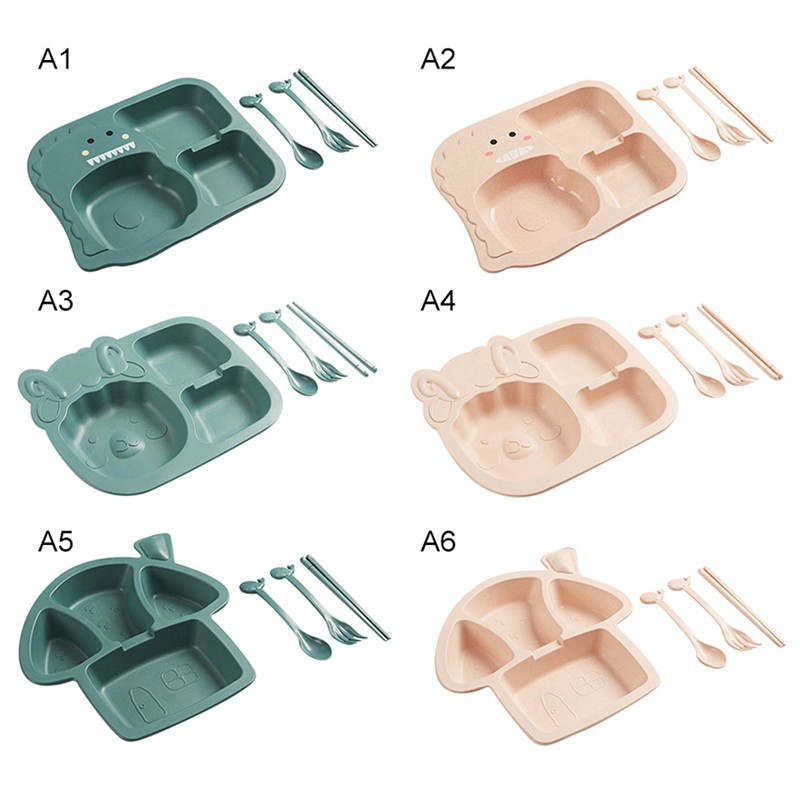 Bộ 6 Dụng Cụ Ăn Chống Rơi Họa Tiết Hoạt Hình Dễ Thương Cho Bé
